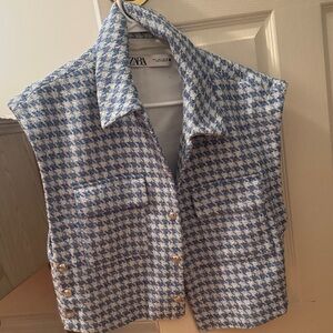 Zara Blue and White Checkered Vest